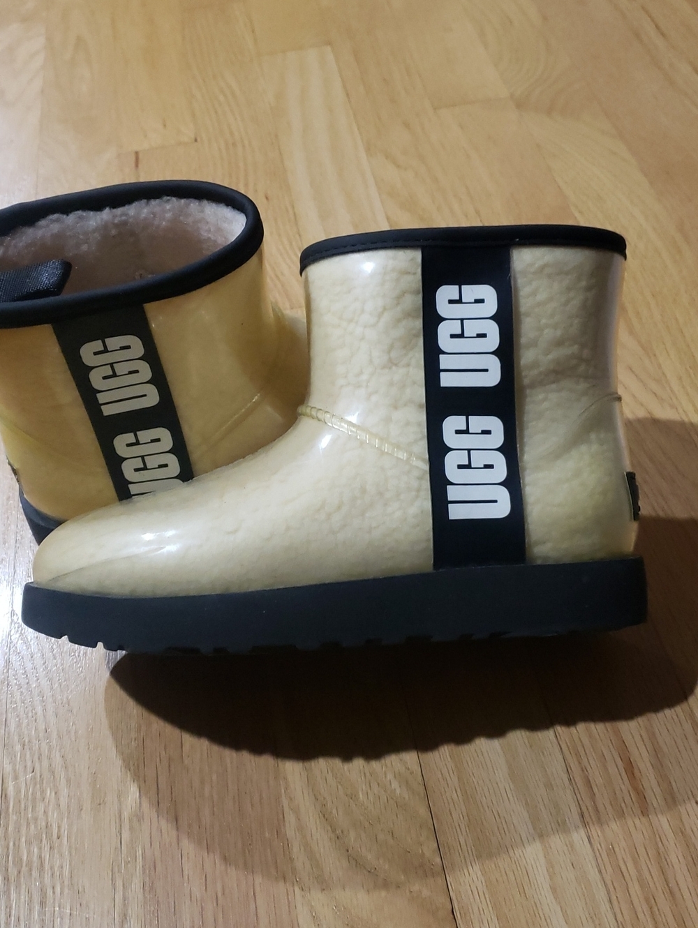 UGG Short Waterproof Boot in Pale Yellow with Black Trim